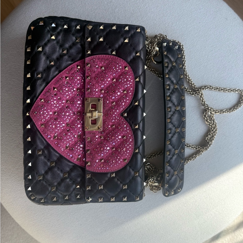 Valentino Black and Pink Studded Crossbody Bag